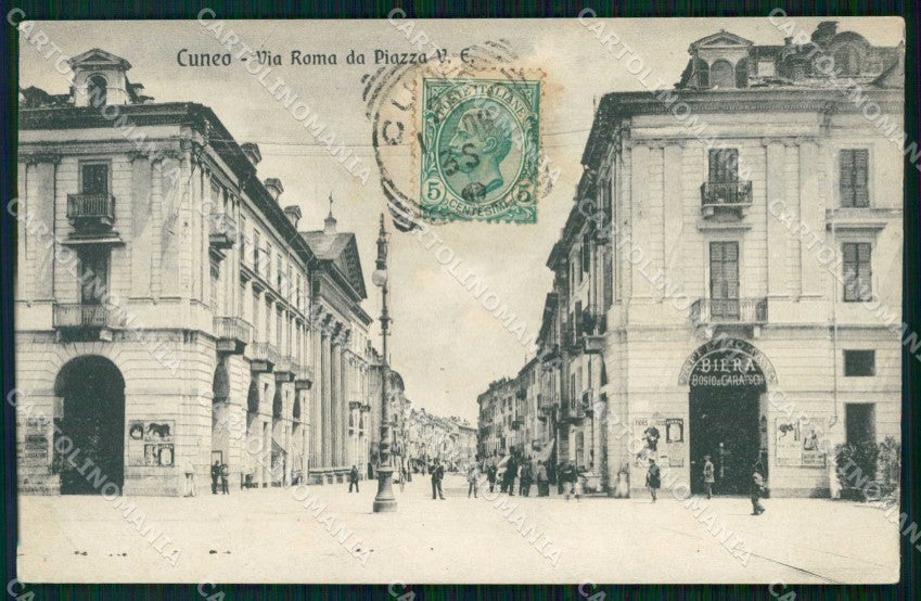 Cuneo Città Via Roma vista da Piazza Vittorio Emanuele PIEGA cartolina RT3039 – fronte