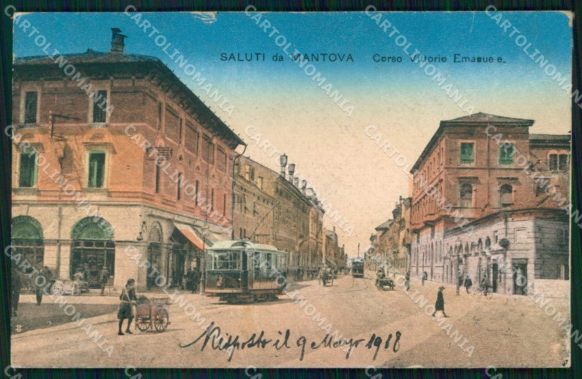 Mantova Città Saluti da Corso Vittorio Emanuele Tram ABRASA cartolina RT3058 – fronte