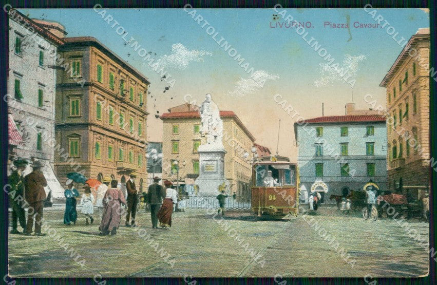 Livorno Città Piazza Cavour Tram MACCHIE cartolina RT3083 – fronte