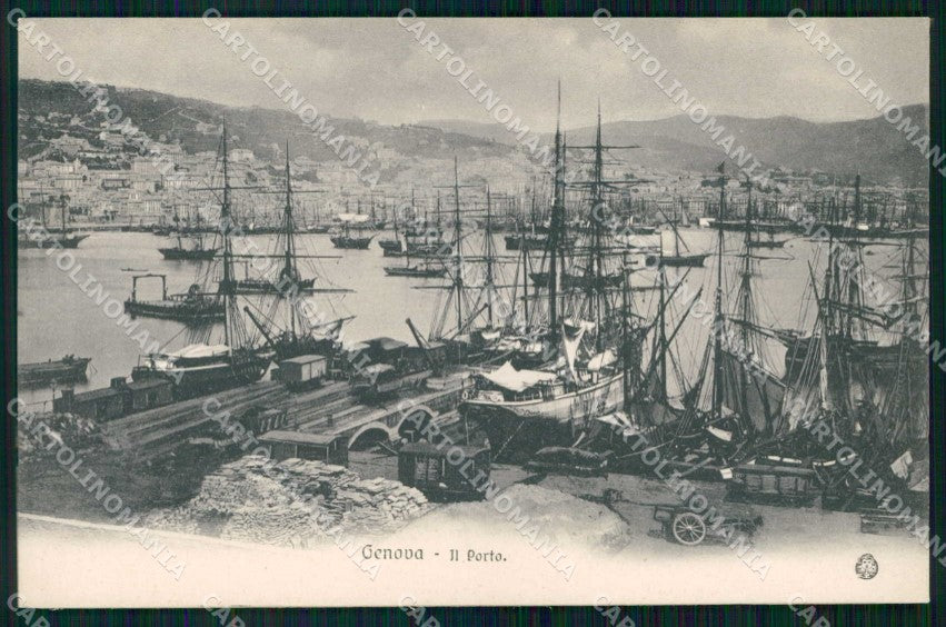Genova Città Porto con Barche Vagoni Brunner cartolina RT3111 – fronte