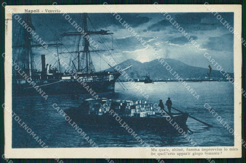 Napoli Città Vesuvio Barche Chiaro di Luna cartolina RT3136 – fronte