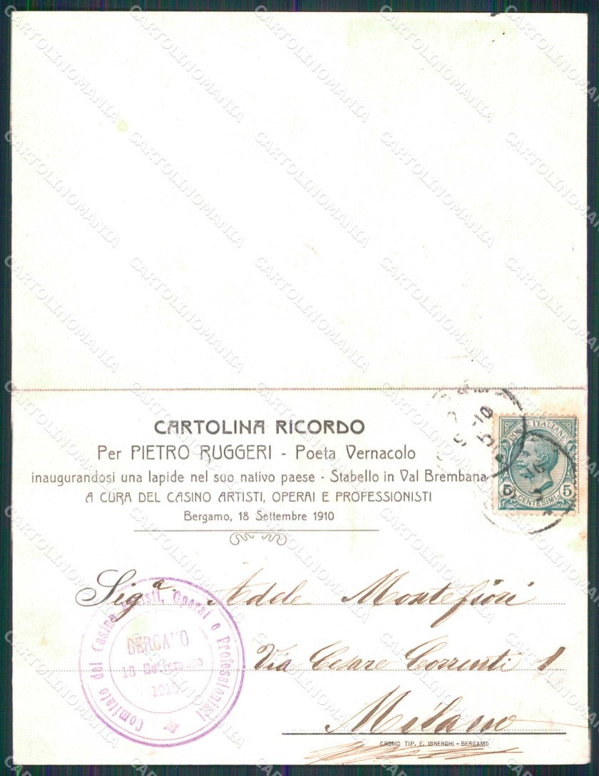 Bergamo Zogno Stabello Pietro Ruggeri Poeta Vernacolo cartolina RT3175 – retro