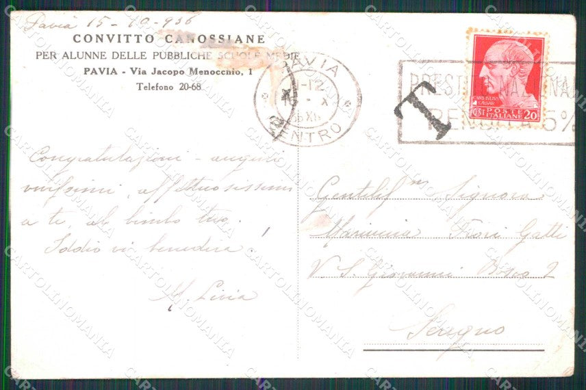 Pavia Città Convitto Canossiane Cortile di Ricreazione ABRASA cartolina RT3300 – retro