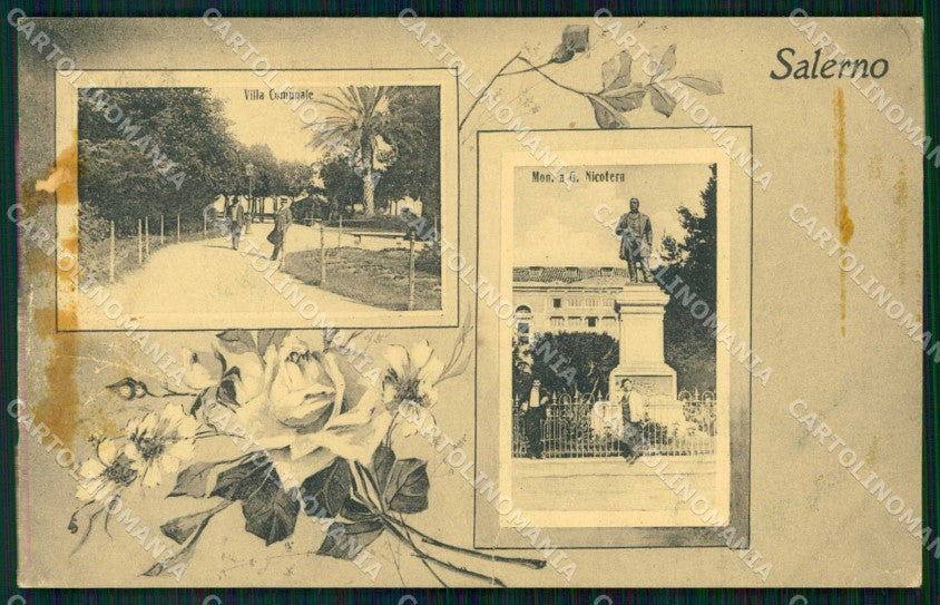 Salerno Città Monumento a Nicotera Villa Comunale ABRASA cartolina RT3305 – fronte