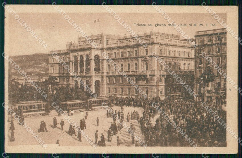 Trieste Città Giorno della Visita di Sua Maestà il Re Tram cartolina RT3381 – fronte