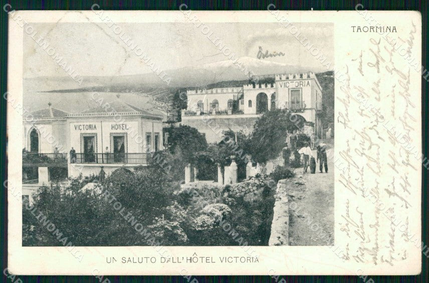 Messina Taormina Saluto da Hotel Victoria cartolina RT3406 – fronte