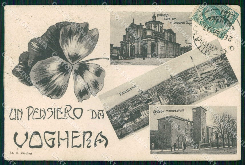 Pavia Voghera Pensiero da Castello Medioevale Piazza Duomo cartolina RT3428 – fronte