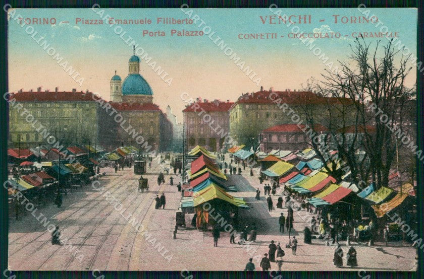 Torino Città Piazza Emanuele Filiberto Mercato Venchi confetti cartolina RT3466 – fronte
