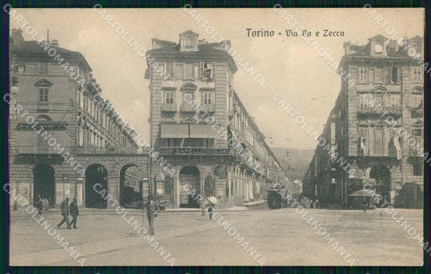 Torino Città Via Po Tram Zecca RIFILATA cartolina RT3480 – fronte