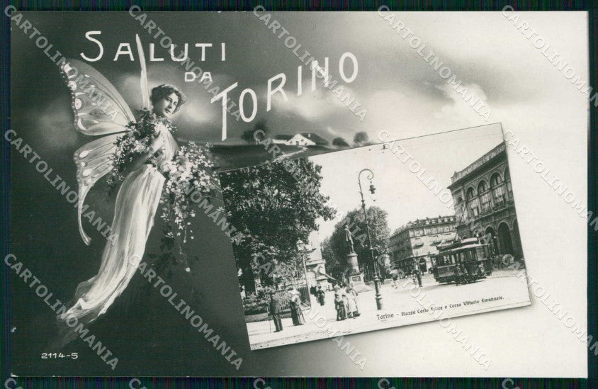 Torino Città Saluti da Donna Farfalla Tram Foto cartolina RT3509 – fronte