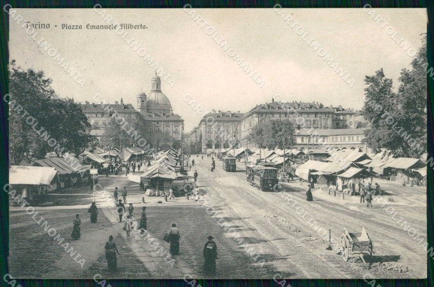 Torino Città Piazza Eman Filiberto Tram Mercato Brunner 4702 cartolina RT3519 – fronte