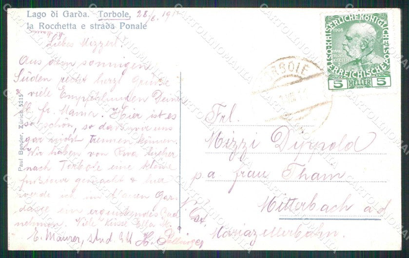 Trento Torbole Lago di Garda Piroscafo Bender 5215 cartolina RT3617 – retro
