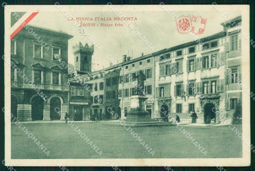 Trento Città Piazza Erbe Tricolore Nuova Italia Redenta cartolina RT3643 – fronte