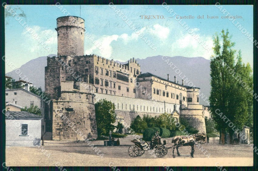 Trento Città Castello del Buon Consiglio Calesse ABRASA cartolina RT3657 – fronte