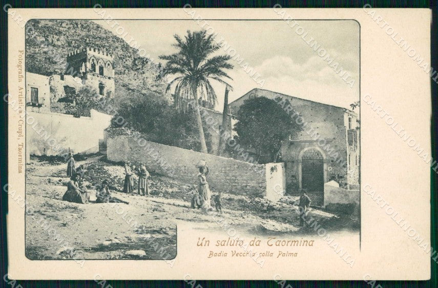 Messina Taormina Saluto da Badia Vecchia Palma cartolina RT3739 – fronte