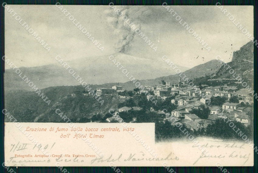 Messina Taormina Etna in Eruzione Bocca Centrale cartolina RT3795 – fronte
