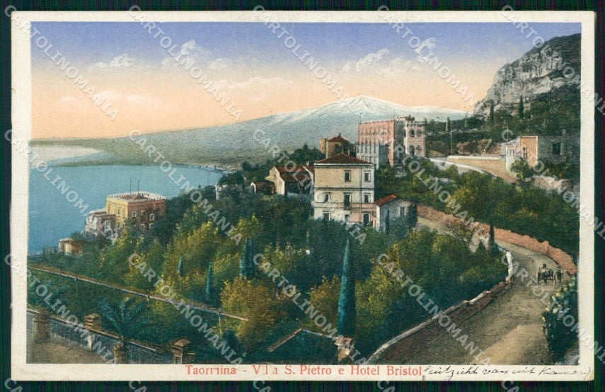 Messina Taormina Villa San Pietro Hotel Bristol cartolina RT3824 – fronte