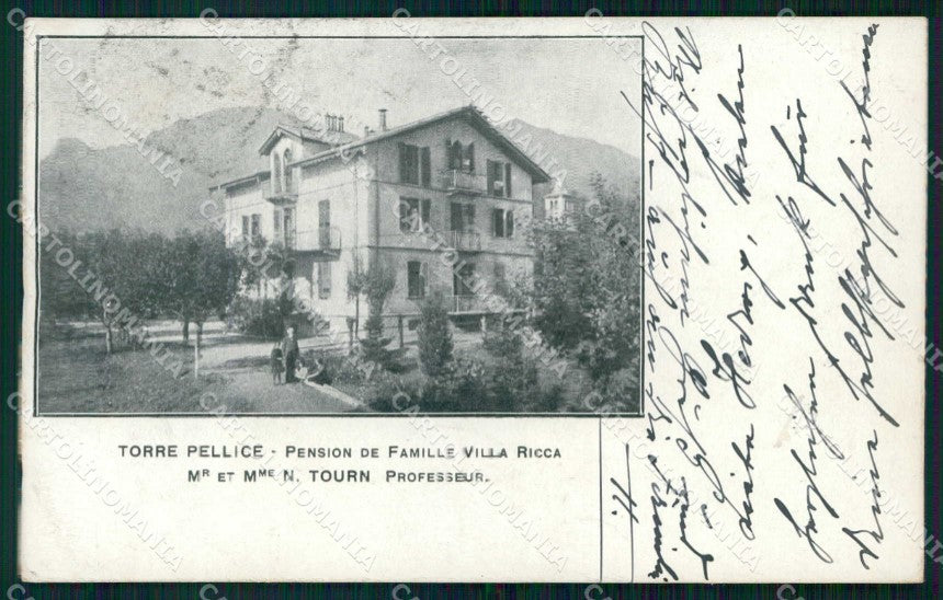 Torino Torre Pellice Pensione di Famiglia Villa Ricca ABRASA cartolina RT3983 – fronte