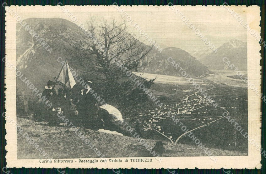 Udine Tolmezzo Carnia Pittoresca Tricolore PIEGA cartolina RT4001 – fronte