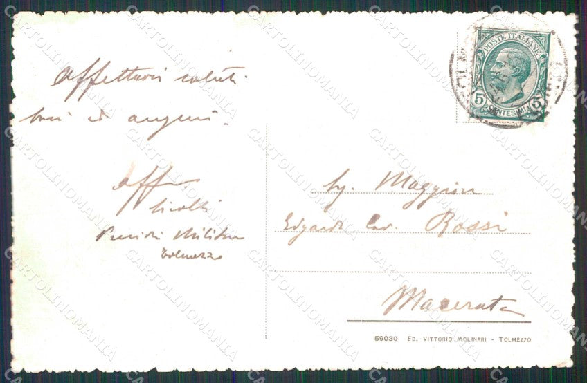 Udine Tolmezzo Carnia Pittoresca Tricolore PIEGA cartolina RT4001 – retro