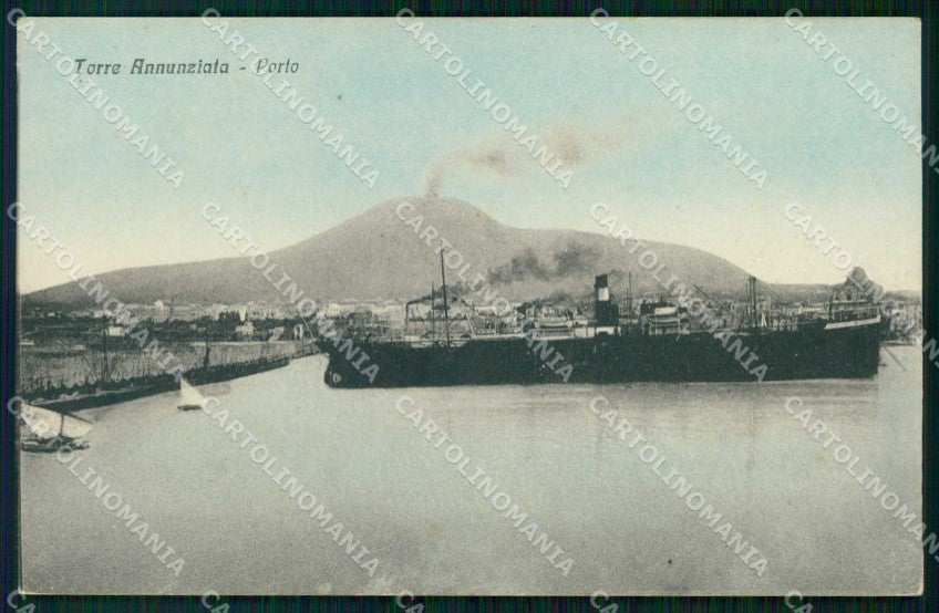 Napoli Torre Annunziata Porto con Barche Vesuvio cartolina RT4038 – fronte