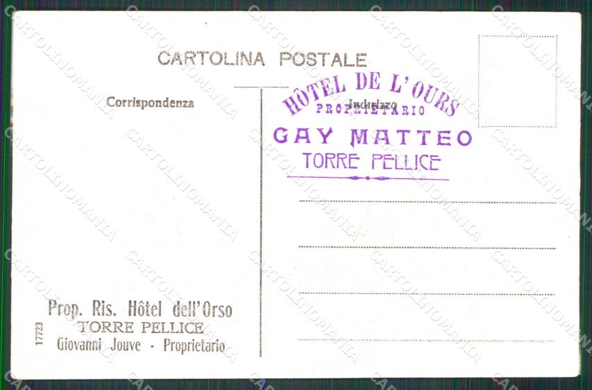 Torino Torre Pellice Hotel dell'Orso cartolina RT4073 – retro