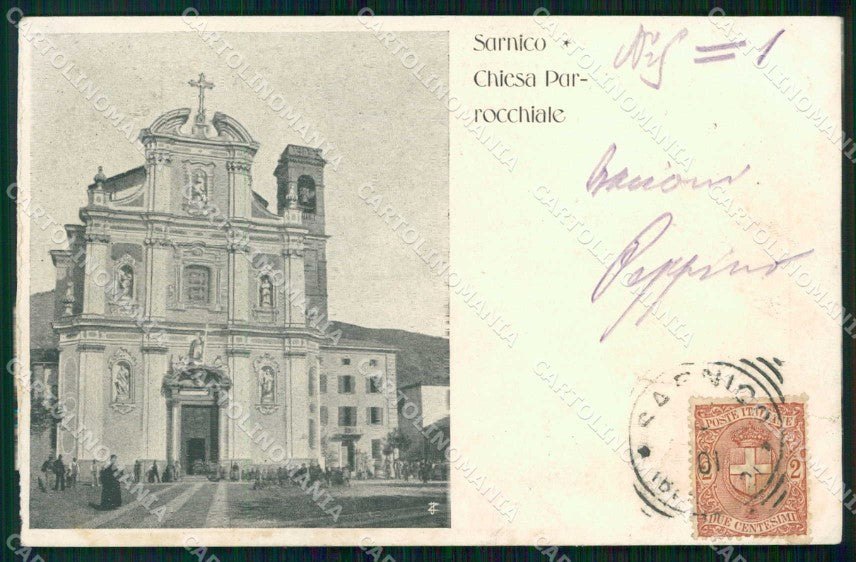 Bergamo Sarnico Chiesa Parrocchiale Lago d'Iseo ABRASA cartolina RT4125 – fronte