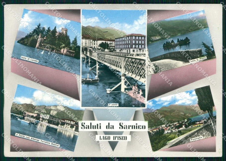 Bergamo Sarnico Saluti da Lago d'Iseo Ponte Porto FG Foto cartolina RT4233 – fronte