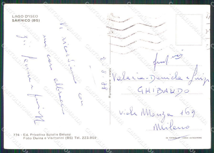 Bergamo Sarnico Souvenir Lago d'Iseo PIEGATA FG cartolina RT4261 – retro