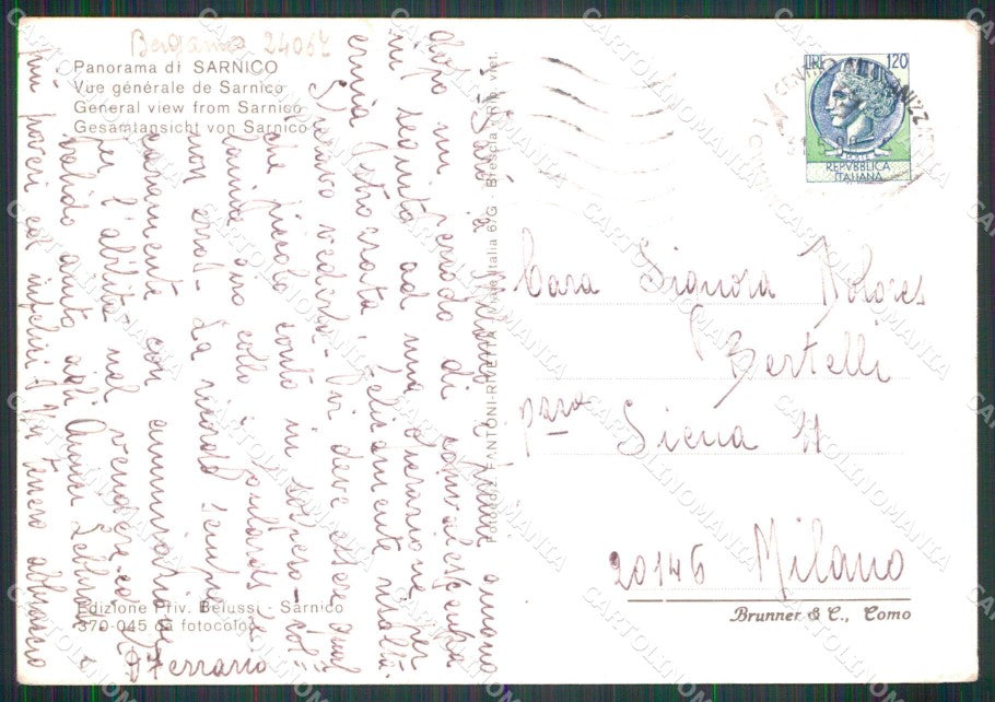 Bergamo Sarnico Lago d'Iseo Brunner 370 045 FG cartolina RT4268 – retro