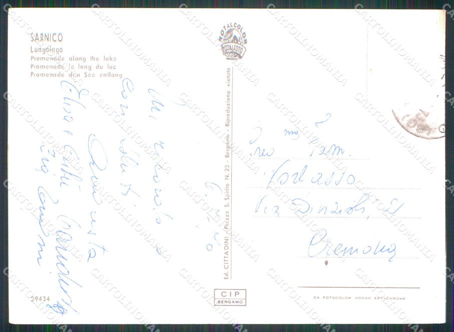 Bergamo Sarnico Lago d'Iseo Lungo Lago Barche ABRASA FG cartolina RT4279 – retro