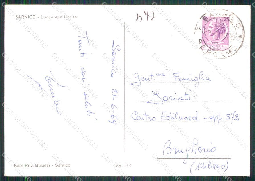 Bergamo Sarnico Lago d'Iseo Lungo Lago Fiorito FG cartolina RT4280 – retro