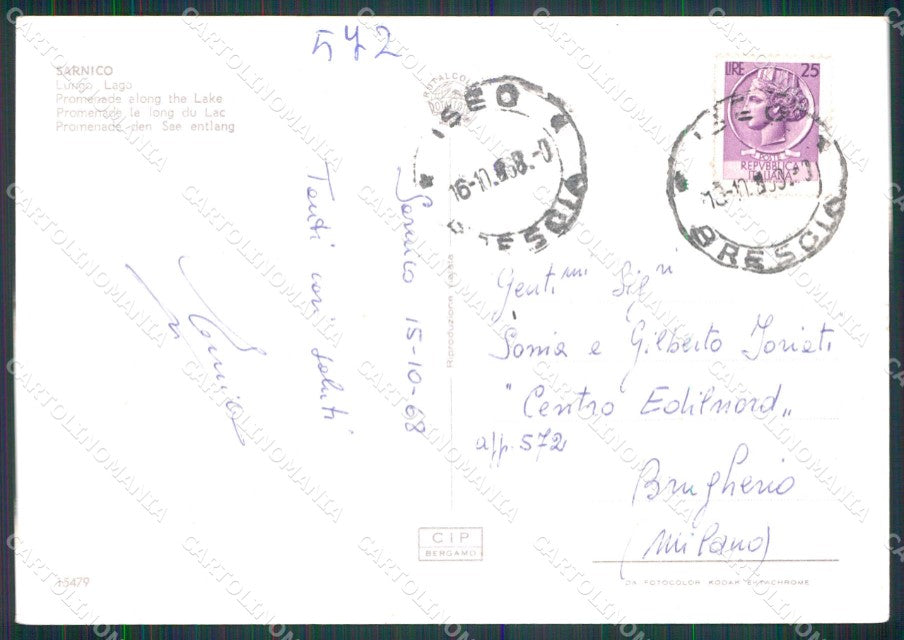 Bergamo Sarnico Lago d'Iseo Lungo Lago FG cartolina RT4292 – retro