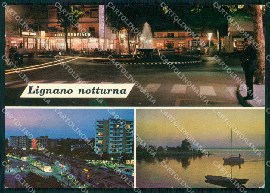 Udine Lignano Sabbiadoro Fontana Barche Notturno FG Foto cartolina RT4396 – fronte