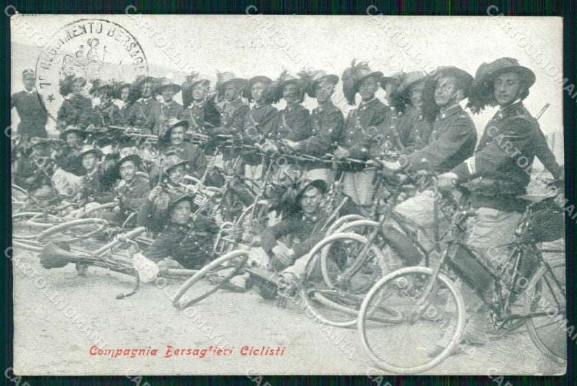Militari 7° Reggimento Bersaglieri Compagnia Ciclisti cartolina RT4432 – fronte
