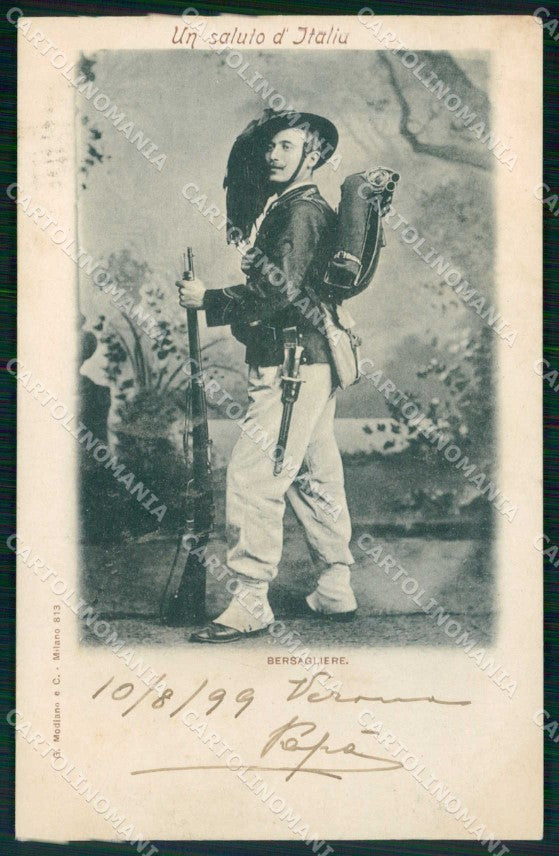 Militari Bersaglieri Saluto da Italia Modiano 813 cartolina RT4475 – fronte