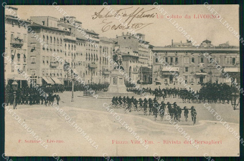 Livorno Città Rivista Bersaglieri 2° Regg. Piazza Vit Emanuele cartolina RT4479 – fronte