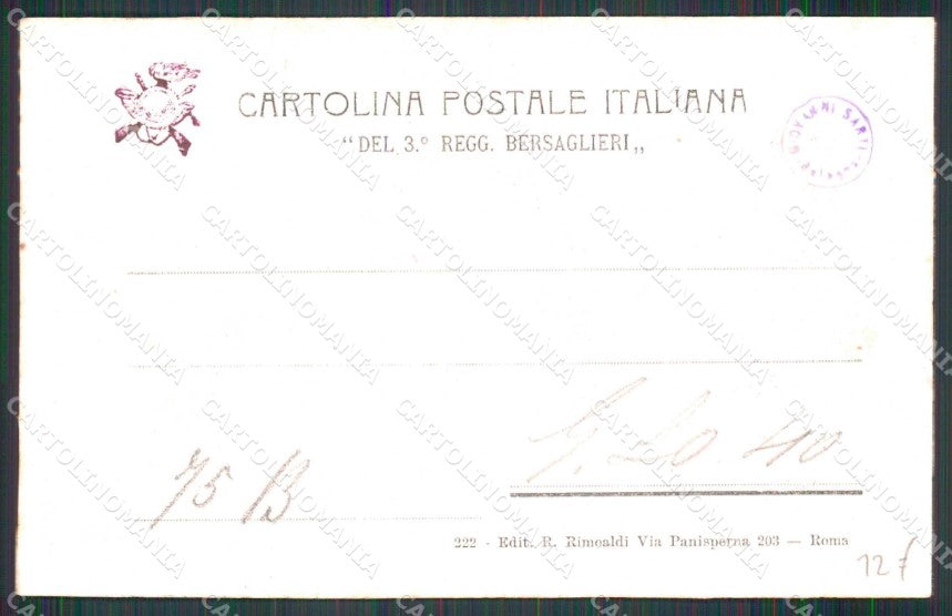 Roma città Militari Bersaglieri 3° Reggimento cartolina RT4484 – retro