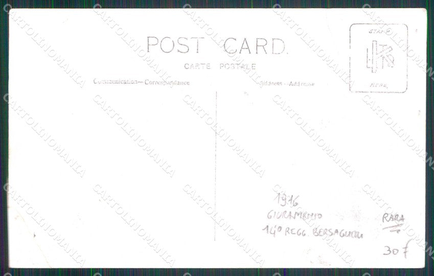 Militari Bersaglieri 3° e 14° Regg. Giuramento cartolina RT4533 – retro