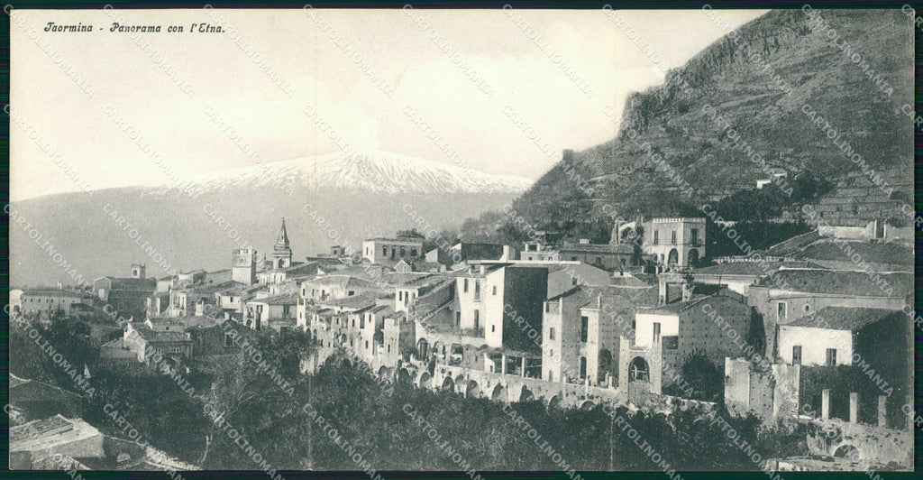 Messina Taormina Veduta con Vulcano Etna Tripla cartolina RT4536 – fronte