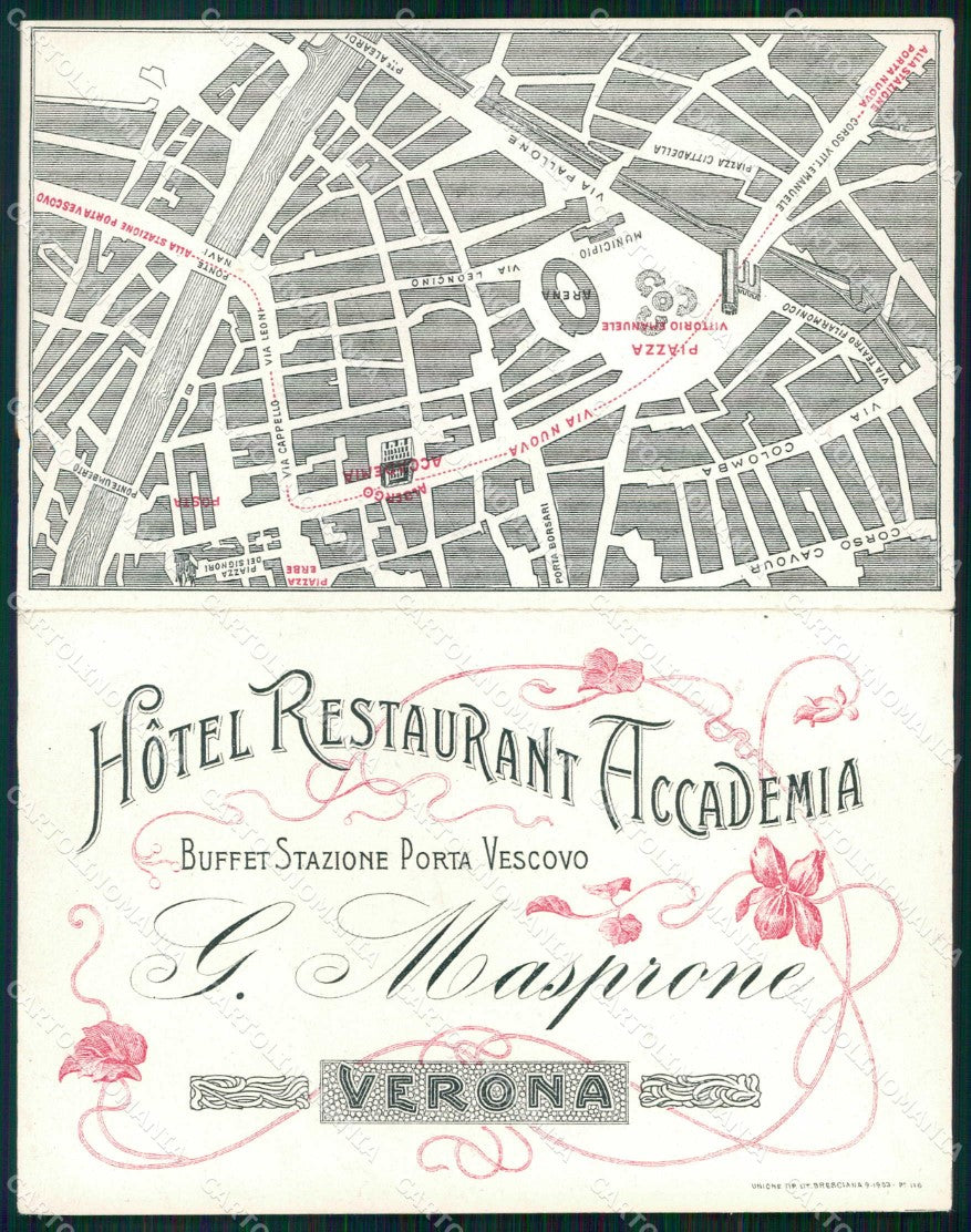 Verona Città Hotel Ristorante Accademia Mappa cartoncino RT4543 – fronte