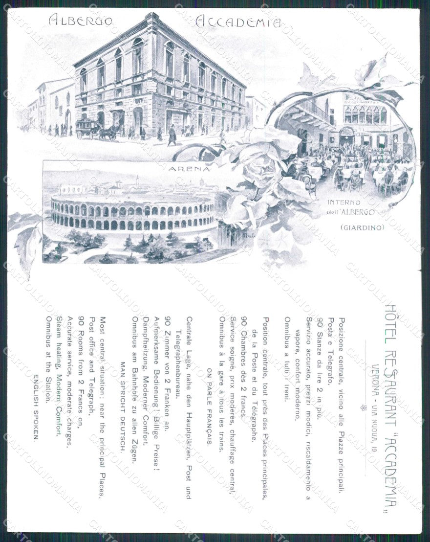 Verona Città Hotel Ristorante Accademia Mappa cartoncino RT4543 – retro