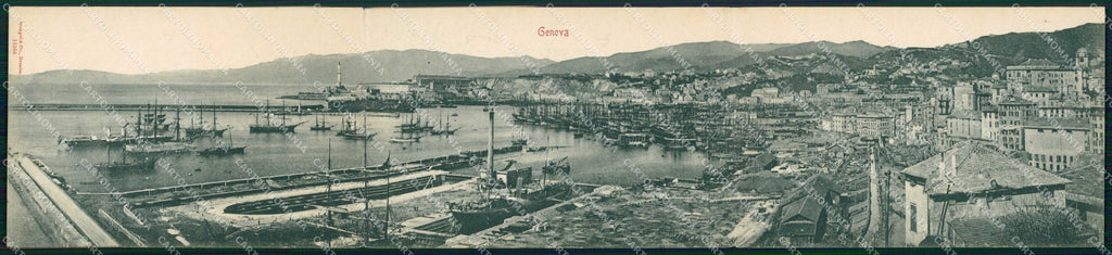 Genova Città Porto con Barche Stengel 11504 Tripla cartolina RT4550 – fronte