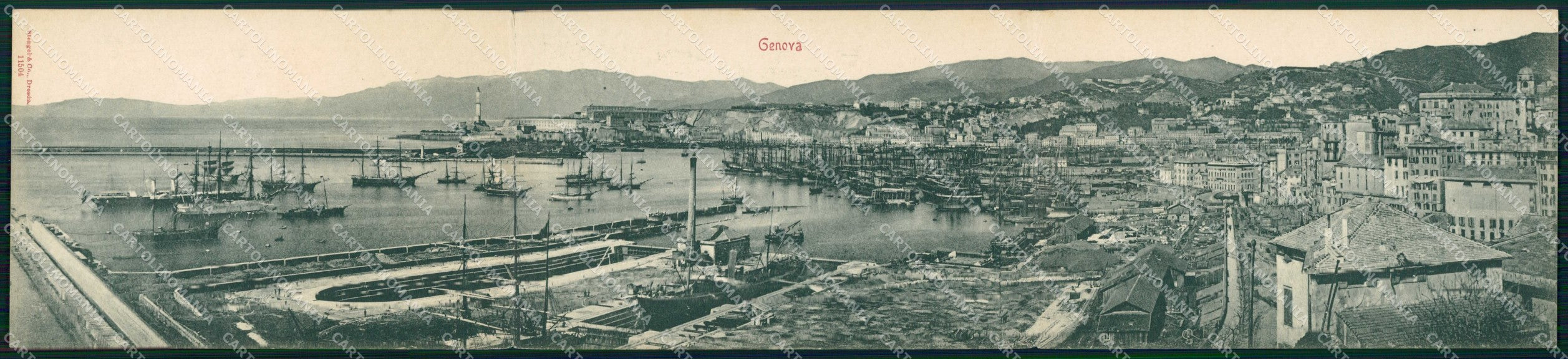 Genova Città Porto con Barche Stengel 11504 Tripla cartolina RT4550 – fronte