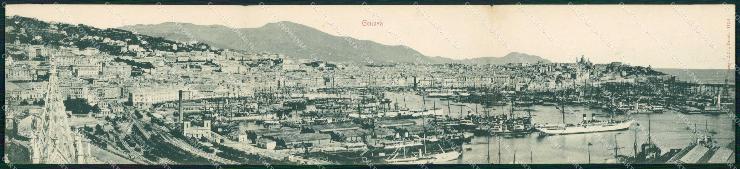 Genova Città Porto con Barche Stengel 11434 Tripla cartolina RT4558 – fronte