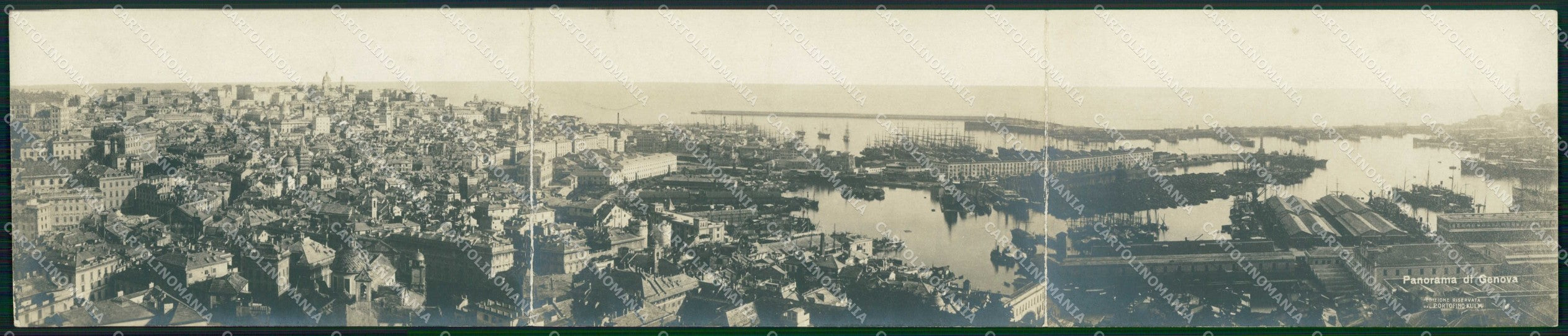 Genova Città Veduta Generale Porto con Barche Tripla Foto cartolina RT4559 – fronte