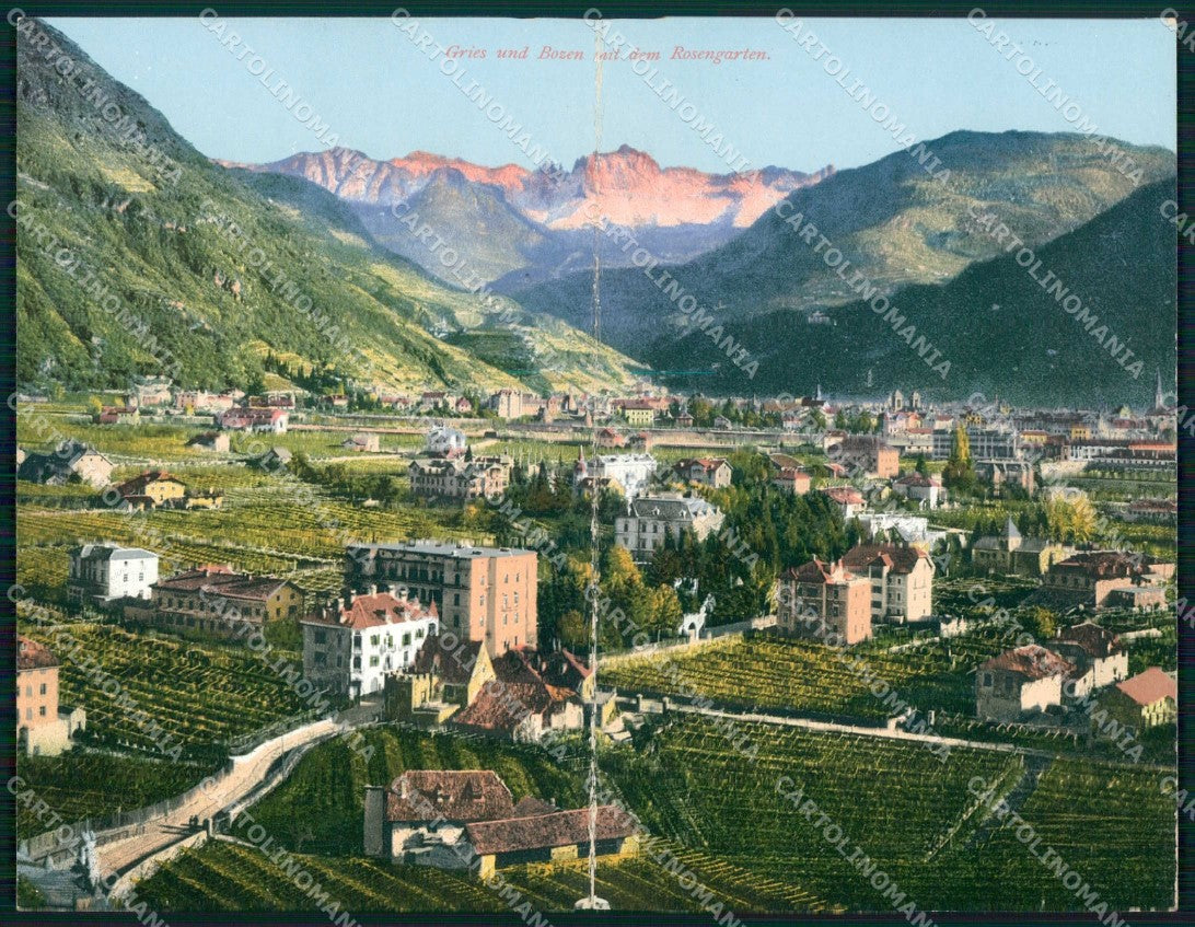 Bolzano Gries Panorama con Rosengarten Doppia cartolina RT4560 – fronte