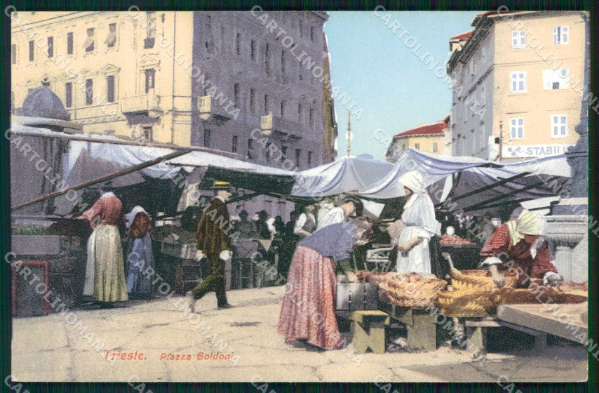 Trieste Città Piazza Goldoni Mercato cartolina RT4612 – fronte