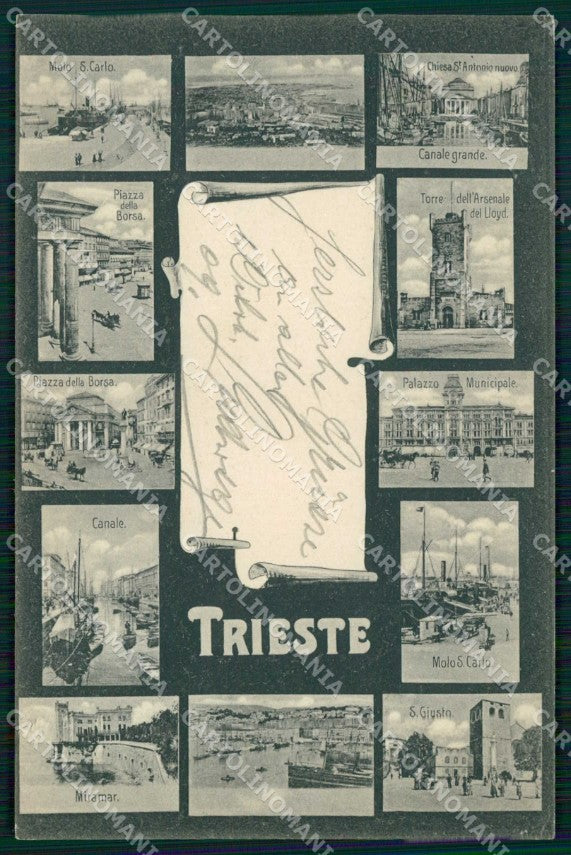 Trieste Città Molo Canale Piazza Borsa Palazzo Municipale cartolina RT4638 – fronte
