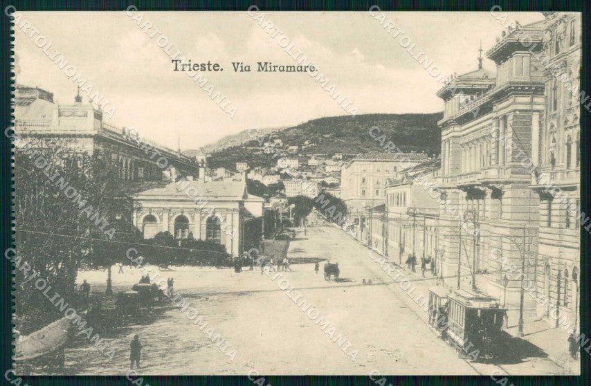 Trieste Città Via Miramare Tram cartolina RT4648 – fronte